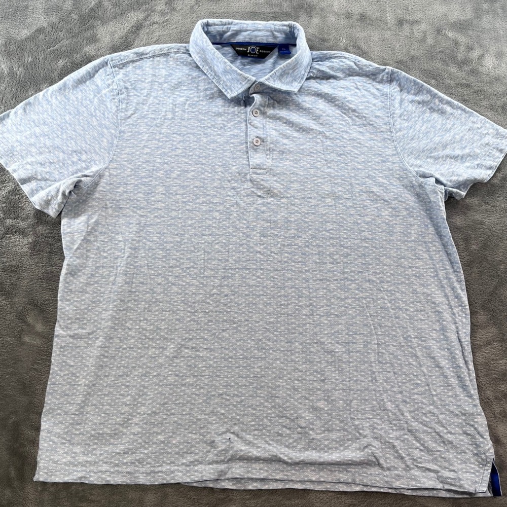 Joseph Abboud Mens XL Slim Fit Polo Shirt Blue White Geometric Cotton